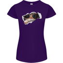 A Funny Cat Peeking From a Ripped Top Womens Petite Cut T-Shirt Purple