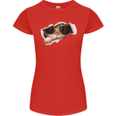 A Funny Cat Peeking From a Ripped Top Womens Petite Cut T-Shirt Red