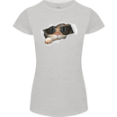 A Funny Cat Peeking From a Ripped Top Womens Petite Cut T-Shirt Sports Grey