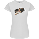 A Funny Cat Peeking From a Ripped Top Womens Petite Cut T-Shirt White