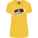 A Funny Cat Peeking From a Ripped Top Womens Wider Cut T-Shirt Yellow