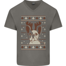 A Funny Christmas Pug Mens V-Neck Cotton T-Shirt Charcoal