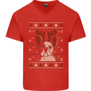 A Funny Christmas Pug Mens V-Neck Cotton T-Shirt Red