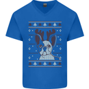 A Funny Christmas Pug Mens V-Neck Cotton T-Shirt Royal Blue
