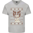A Funny Christmas Pug Mens V-Neck Cotton T-Shirt Sports Grey