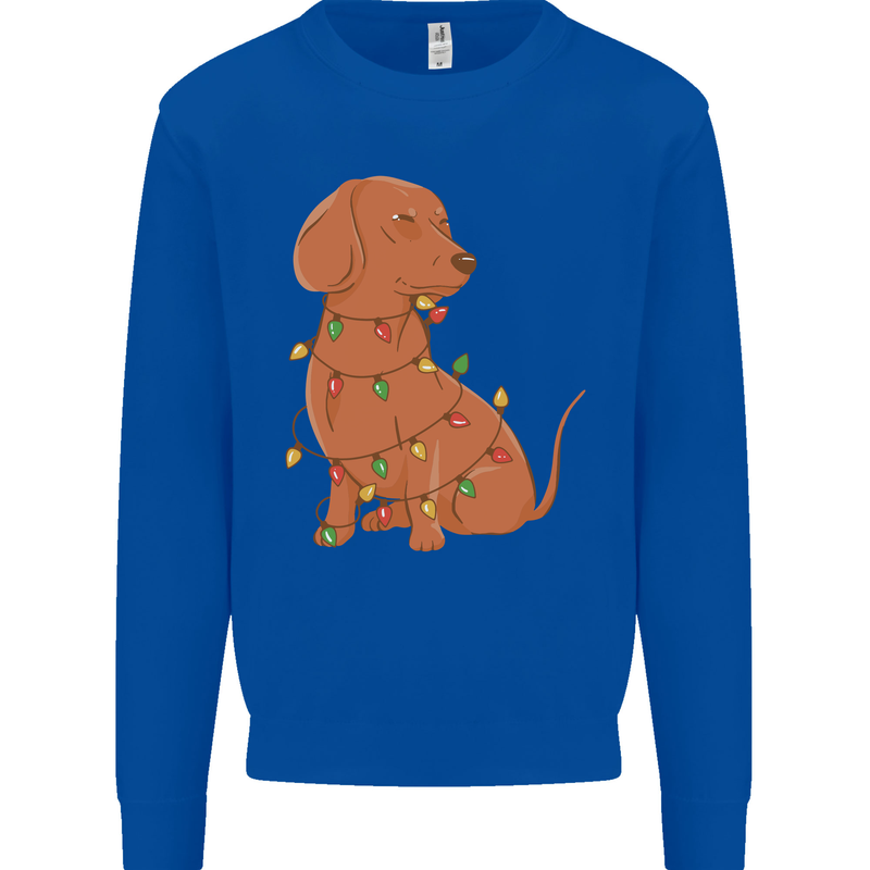 A Funny Christmas Tree Dachshund Kids Sweatshirt Jumper Royal Blue