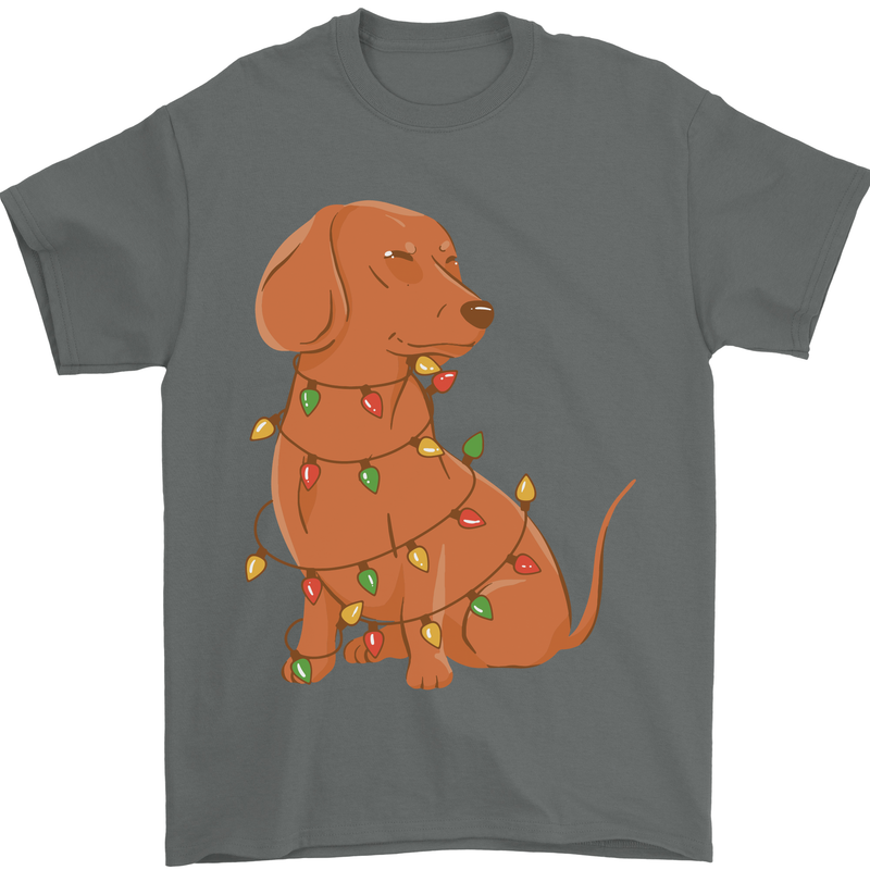 A Funny Christmas Tree Dachshund Mens T-Shirt 100% Cotton Charcoal