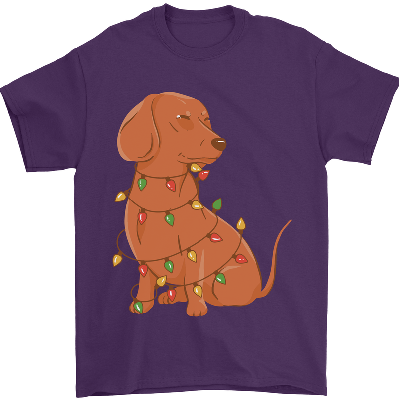 A Funny Christmas Tree Dachshund Mens T-Shirt 100% Cotton Purple