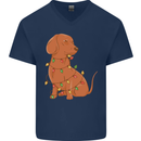 A Funny Christmas Tree Dachshund Mens V-Neck Cotton T-Shirt Navy Blue