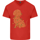 A Funny Christmas Tree Dachshund Mens V-Neck Cotton T-Shirt Red