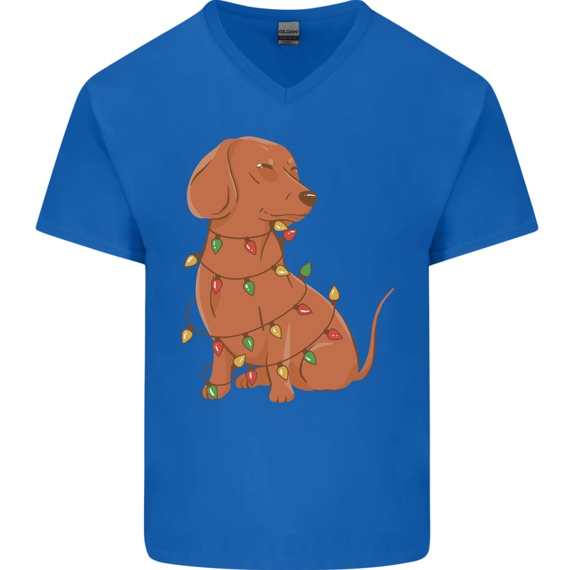 A Funny Christmas Tree Dachshund Mens V-Neck Cotton T-Shirt Royal Blue