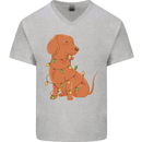 A Funny Christmas Tree Dachshund Mens V-Neck Cotton T-Shirt Sports Grey