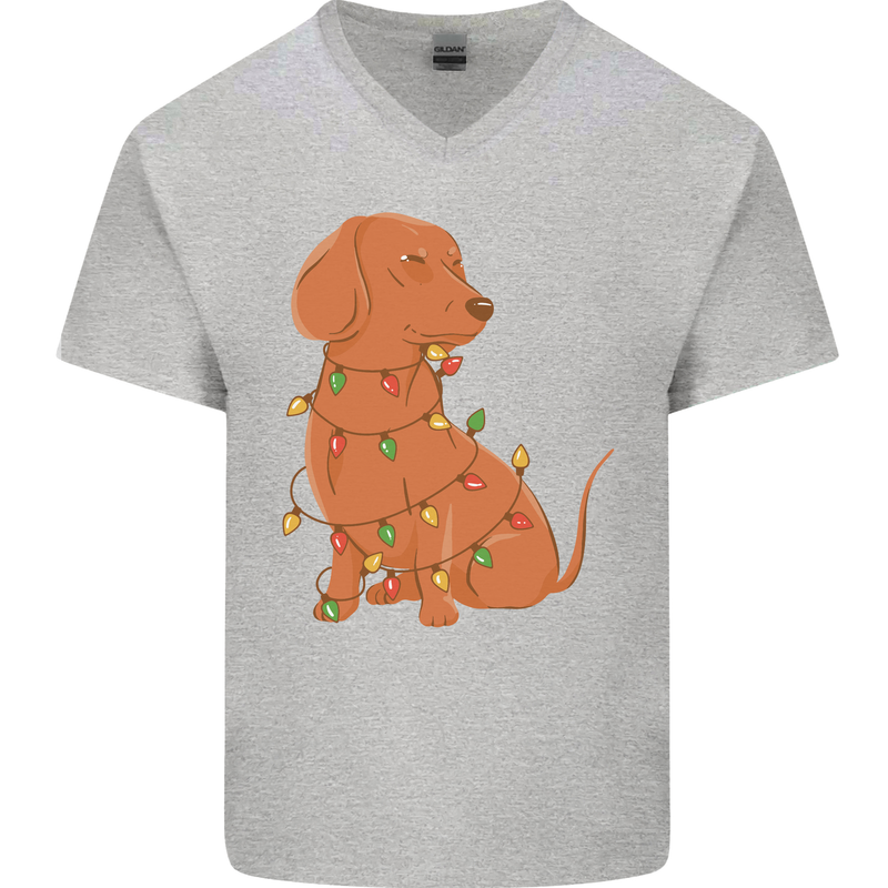 A Funny Christmas Tree Dachshund Mens V-Neck Cotton T-Shirt Sports Grey
