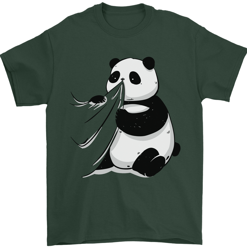 A Funny Panda Bear Mens T-Shirt 100% Cotton Forest Green