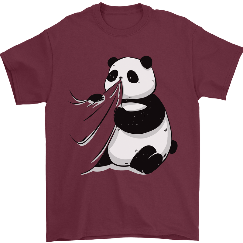 A Funny Panda Bear Mens T-Shirt 100% Cotton Maroon