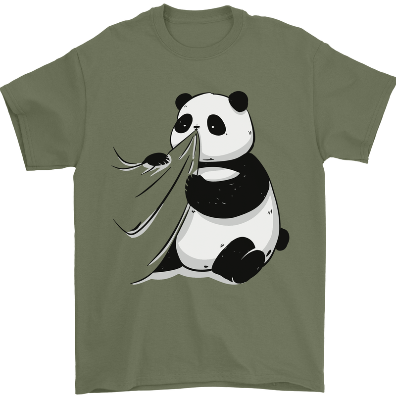 A Funny Panda Bear Mens T-Shirt 100% Cotton Military Green