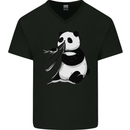 A Funny Panda Bear Mens V-Neck Cotton T-Shirt Black