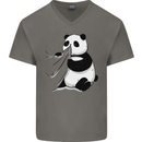 A Funny Panda Bear Mens V-Neck Cotton T-Shirt Charcoal