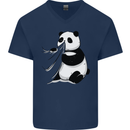 A Funny Panda Bear Mens V-Neck Cotton T-Shirt Navy Blue