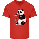A Funny Panda Bear Mens V-Neck Cotton T-Shirt Red