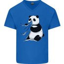 A Funny Panda Bear Mens V-Neck Cotton T-Shirt Royal Blue