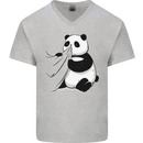 A Funny Panda Bear Mens V-Neck Cotton T-Shirt Sports Grey
