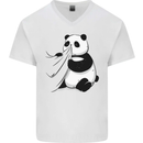 A Funny Panda Bear Mens V-Neck Cotton T-Shirt White