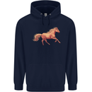 A Galloping Horse Equestrian Mens 80% Cotton Hoodie Navy Blue