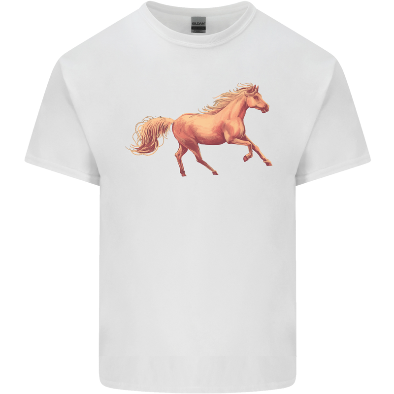 A Galloping Horse Equestrian Mens Cotton T-Shirt Tee Top White