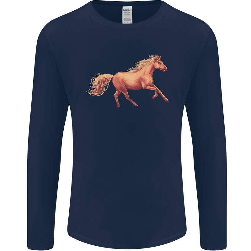A Galloping Horse Equestrian Mens Long Sleeve T-Shirt Navy Blue