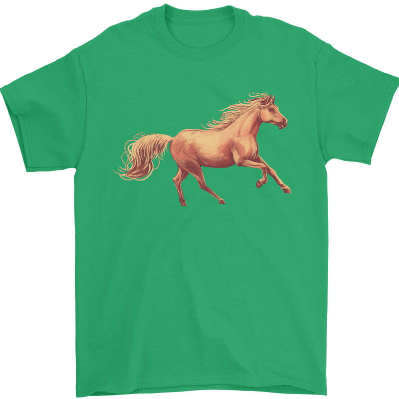 A Galloping Horse Equestrian Mens T-Shirt Cotton Gildan Irish Green