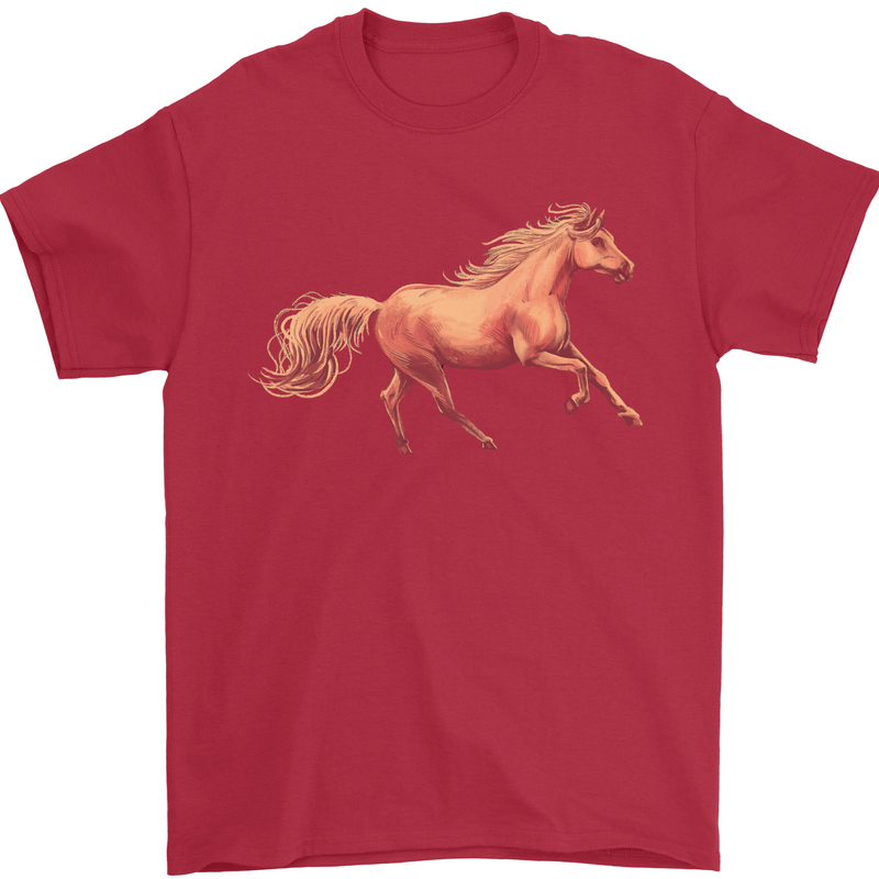 A Galloping Horse Equestrian Mens T-Shirt Cotton Gildan Red
