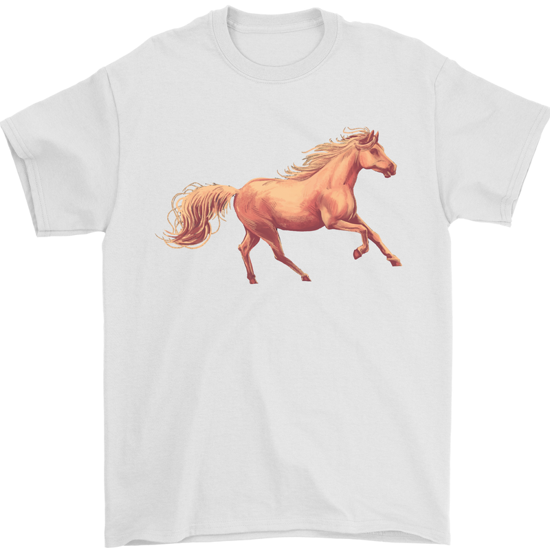 A Galloping Horse Equestrian Mens T-Shirt Cotton Gildan White