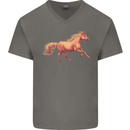 A Galloping Horse Equestrian Mens V-Neck Cotton T-Shirt Charcoal