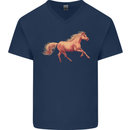 A Galloping Horse Equestrian Mens V-Neck Cotton T-Shirt Navy Blue