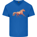 A Galloping Horse Equestrian Mens V-Neck Cotton T-Shirt Royal Blue