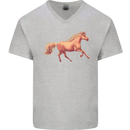 A Galloping Horse Equestrian Mens V-Neck Cotton T-Shirt Sports Grey