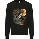 A Geisha Girl Cherry Blossom Moon Fantasy Kids Sweatshirt Jumper Black