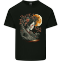 A Geisha Girl Cherry Blossom Moon Fantasy Kids T-Shirt Childrens Black