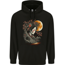 A Geisha Girl Cherry Blossom Moon Fantasy Mens 80% Cotton Hoodie Black