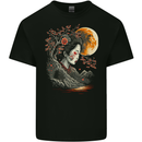 A Geisha Girl Cherry Blossom Moon Fantasy Mens Cotton T-Shirt Tee Top BLACK