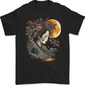 A Geisha Girl Cherry Blossom Moon Fantasy Mens Gildan Cotton T-Shirt Black