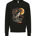 A Geisha Girl Cherry Blossom Moon Fantasy Mens Sweatshirt Jumper Black