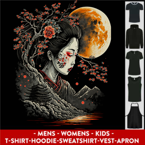 A Geisha Girl Cherry Blossom Moon Fantasy Mens Womens Kids Unisex Main Image