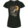 A Geisha Girl Cherry Blossom Moon Fantasy Womens Petite Cut T-Shirt Black