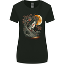 A Geisha Girl Cherry Blossom Moon Fantasy Womens Wider Cut T-Shirt Black