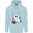 A Ghost on a Swing Halloween Funny Spirit Childrens Kids Hoodie Light Blue