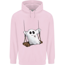 A Ghost on a Swing Halloween Funny Spirit Childrens Kids Hoodie Light Pink