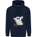 A Ghost on a Swing Halloween Funny Spirit Childrens Kids Hoodie Navy Blue