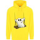 A Ghost on a Swing Halloween Funny Spirit Childrens Kids Hoodie Yellow